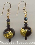 Black, Round, 12mm beads with 24 Kt. Gold foil "Paint Drip" abstract design